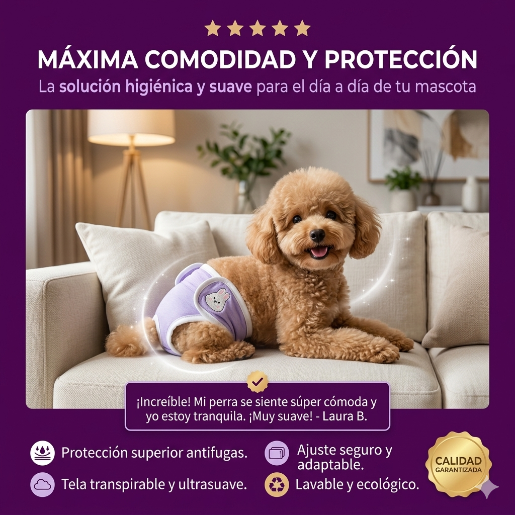 🐶 Pack x5 Pañales Reutilizables PetBloom® | Higiene y Comodidad para tu Perrita 💗