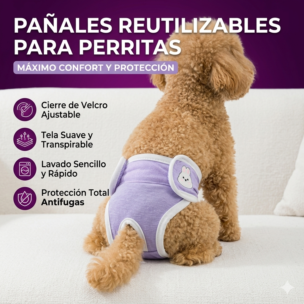 🐶 Pack x5 Pañales Reutilizables PetBloom® | Higiene y Comodidad para tu Perrita 💗
